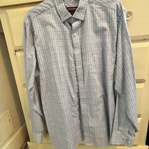 Johnston & Murphy Light Blue and Red Plaid Shirt